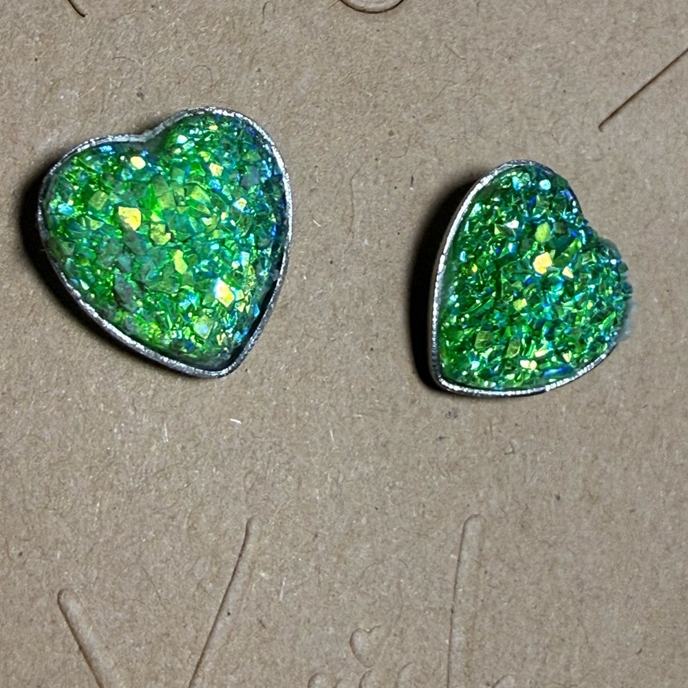 Green Heart Druzy Stud Earrings - Unbranded